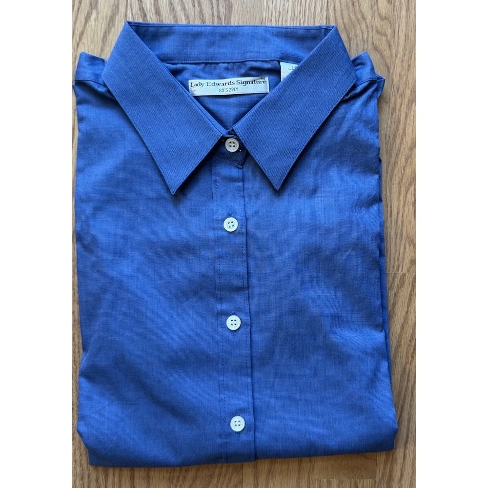 Vintage Lady Edwards Signature Button Down Shirt Blue‎ 2-Ply Cotton Blend 16/18